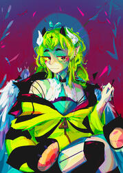 messy painted halfbody scene