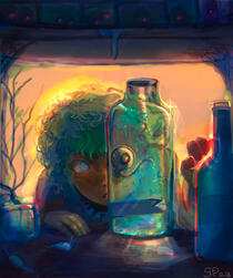 Messy painted bust-up scene